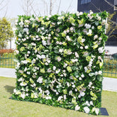 Aperturee - Aperturee Green Plant Leaves White Rose Flower Wall For Wedding